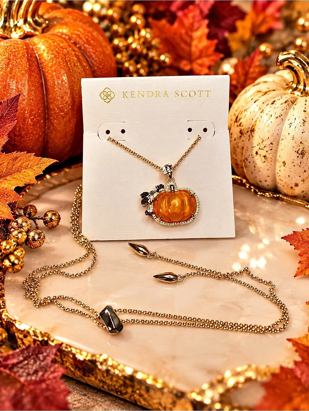 Kendra Scott Gold-Tone Orange Pumpkin Pendant Necklace – Fall Jewelry